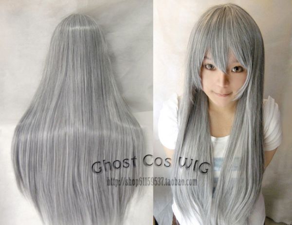 Peruca Cinza Lisa 100 cm